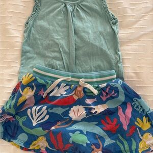 Mini Boden Blue and Green Mermaid Skort with teal tank